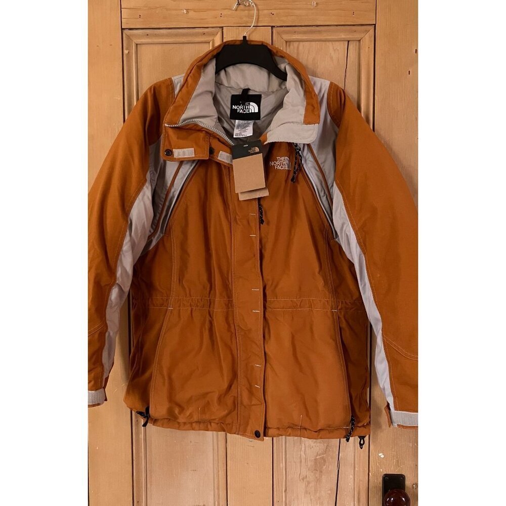 The North Face Womens Heavy Nylon No Hood Zip Parka Jacket Large Orange AN NWT
